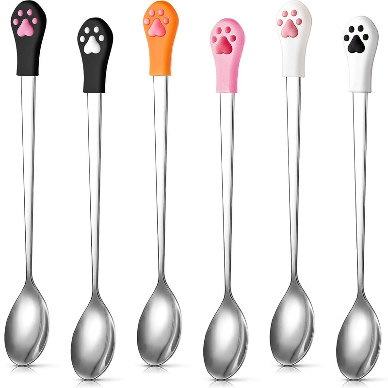 6 Pieces Dog Can Spoon Stainless Steel Pet Spoon Dog Food Spoon with 7 inch Long Handle Cat Canned Food Scoop with Cute Cat Claw Pattern for Pet Dog Cat Food Can - PawsPlanet Australia