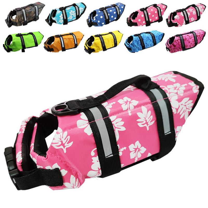 Dog Life Jacket Easy-Fit Adjustable Belt Pet Saver Swimming Safety Swimsuit Preserver with Reflective Stripes for Doggie XS Flowers and Pink - PawsPlanet Australia