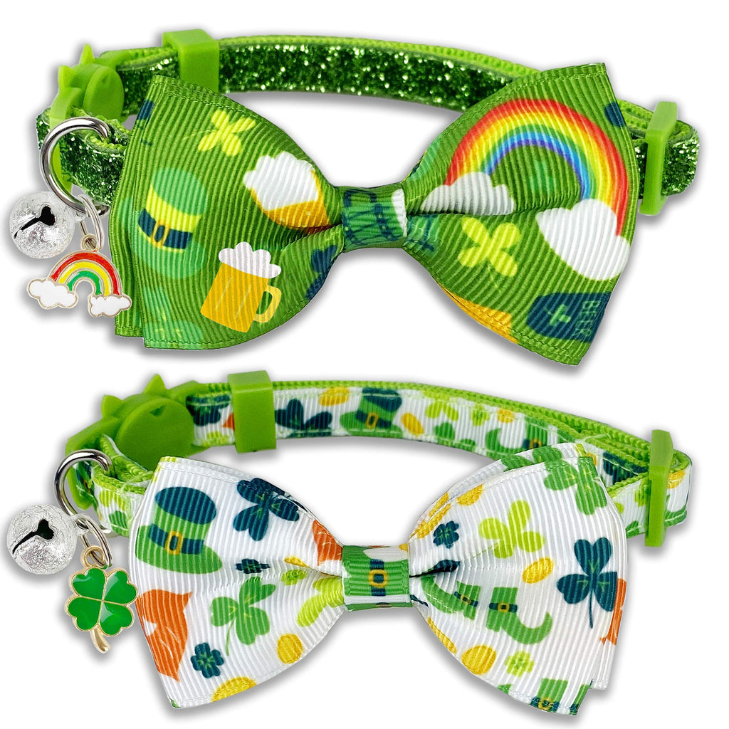 Pohshido St. Patrick's Cat Collar with Bow Tie and Bell, Kitty Kitten Breakaway Lucky Irish Shamrock Collar for Girls and Boys Male Female Cats - PawsPlanet Australia