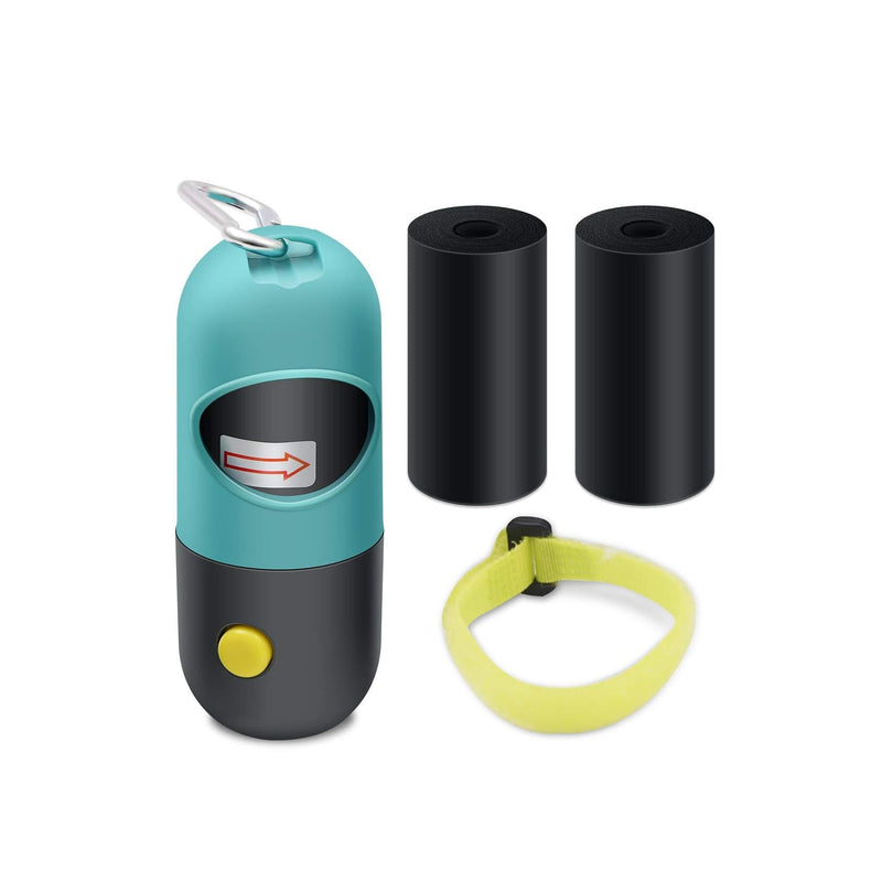 Dog Poop Bags Dispenser with LED Flashlight with 3 Rolls of Black Leak-Proof bags and Hook-Loop Fastener - PawsPlanet Australia