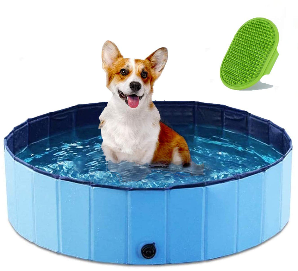 YASITY Dog Pool, Foldable Dog Bath Swimming Pool with Bath Brush & Bath Towel, Indoor & Outdoor Bathing Tub Pool, Kiddie Pool with Protective Lining, PVC Collapsible Pool for Dogs, Cats and Kids S: 32''X8'' - PawsPlanet Australia
