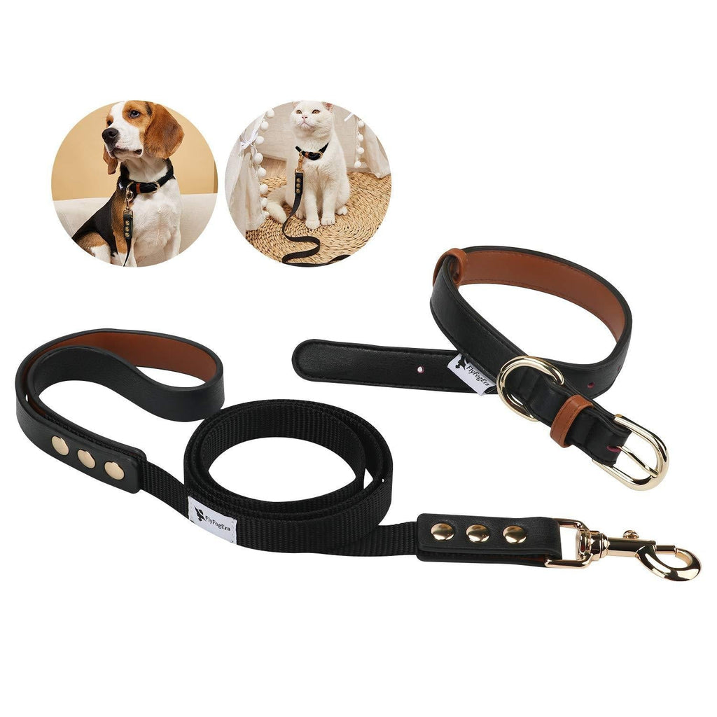 Dog Leash and Collar Set, Waterproof PU Leather Material, Adjustable NO Pull Collar and 6ft Strong Nylon Leash. for Medium Large Small Dogs for Training,Walking (Black, M) Black - PawsPlanet Australia