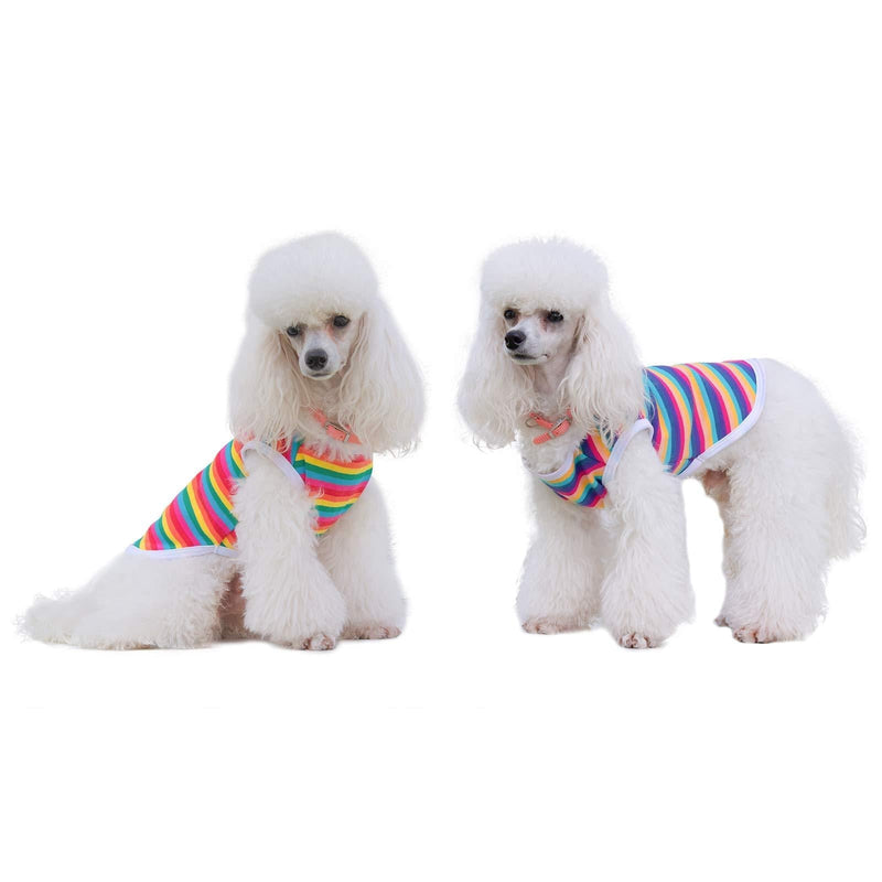 CuteBone Dog Shirts Striped 2-Pack Soft Cotton Pet Clothes Breathable Summer Vest for Small Puppy and Cat Apparel Stretchy, Rainbow X-Small Striped 2(Pack of 2) - PawsPlanet Australia