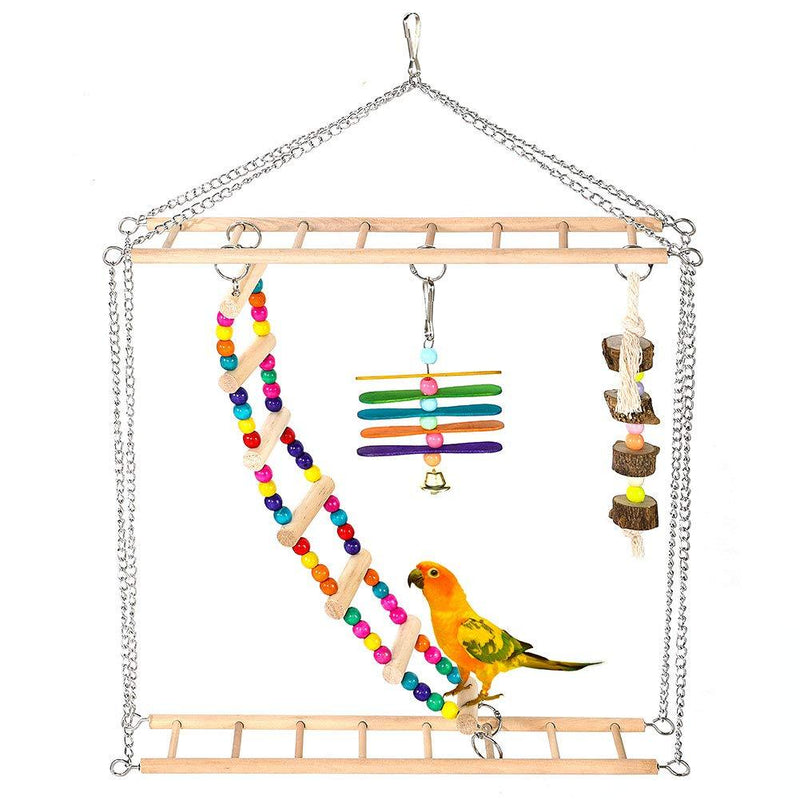 aag Ladders Swing Bird Toys,Large Medium Natural Wood Bird Chewing Toy,Parrot Cage Bite Toys with Bells,Parrot Toy for Small Parakeets Cockatiels Conures,Macaws Cockatoos Type1 - PawsPlanet Australia