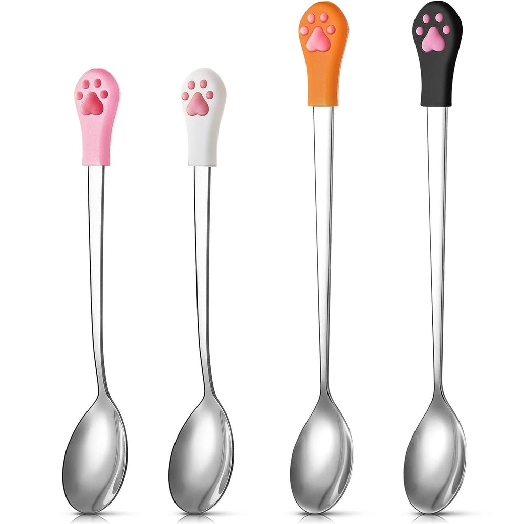 4 Pieces Dog Cat Spoon Stainless Steel Pet Food Spoon Dog Can Spoon with 6 Inch and 7 Inch Long Handle Pet Can Food Scoop Cat Claw Spoon for Dog and Cat Food Can - PawsPlanet Australia