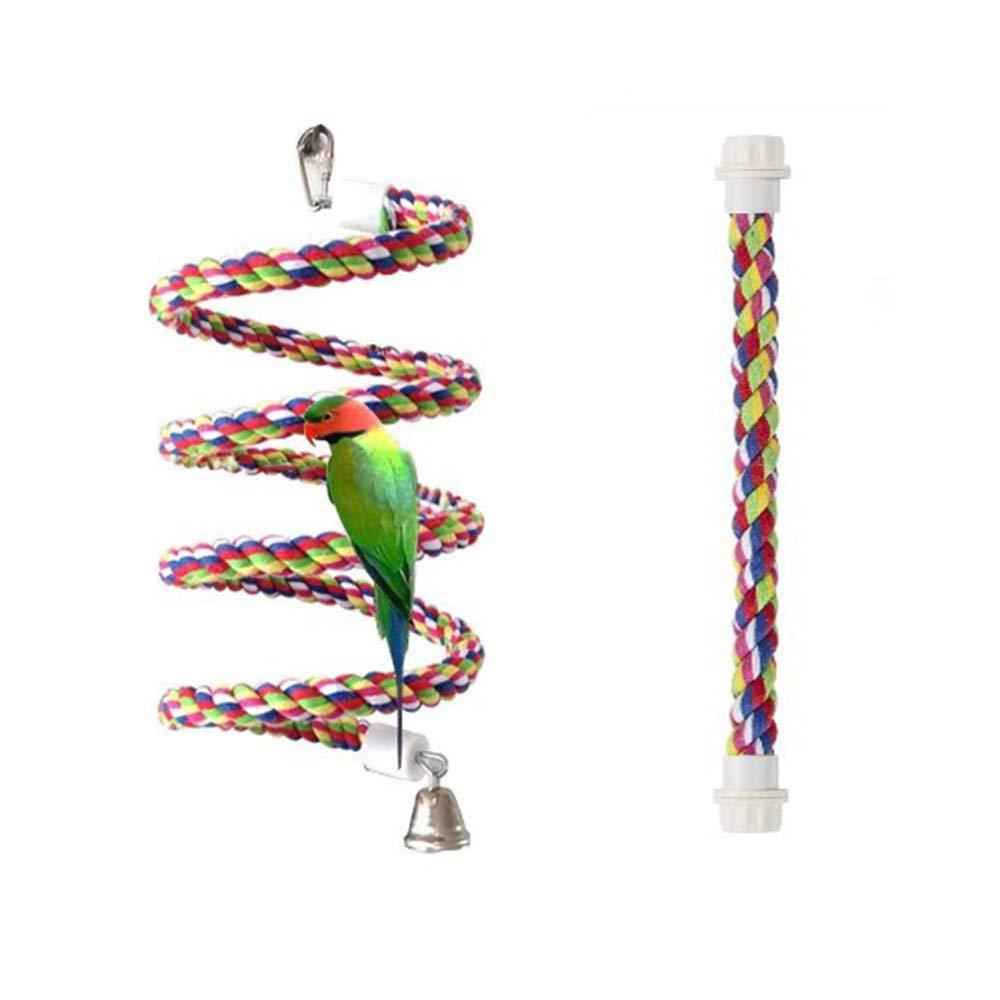 ASOCEA Bird Stands Parrot Cotton Rope Perch Bird Spiral Bar Climb Perch with Bell Birdcage Accessories Bird Toy Set for Parakeets Conures Cockatiels Lovebirds Finches and Other Birds - PawsPlanet Australia