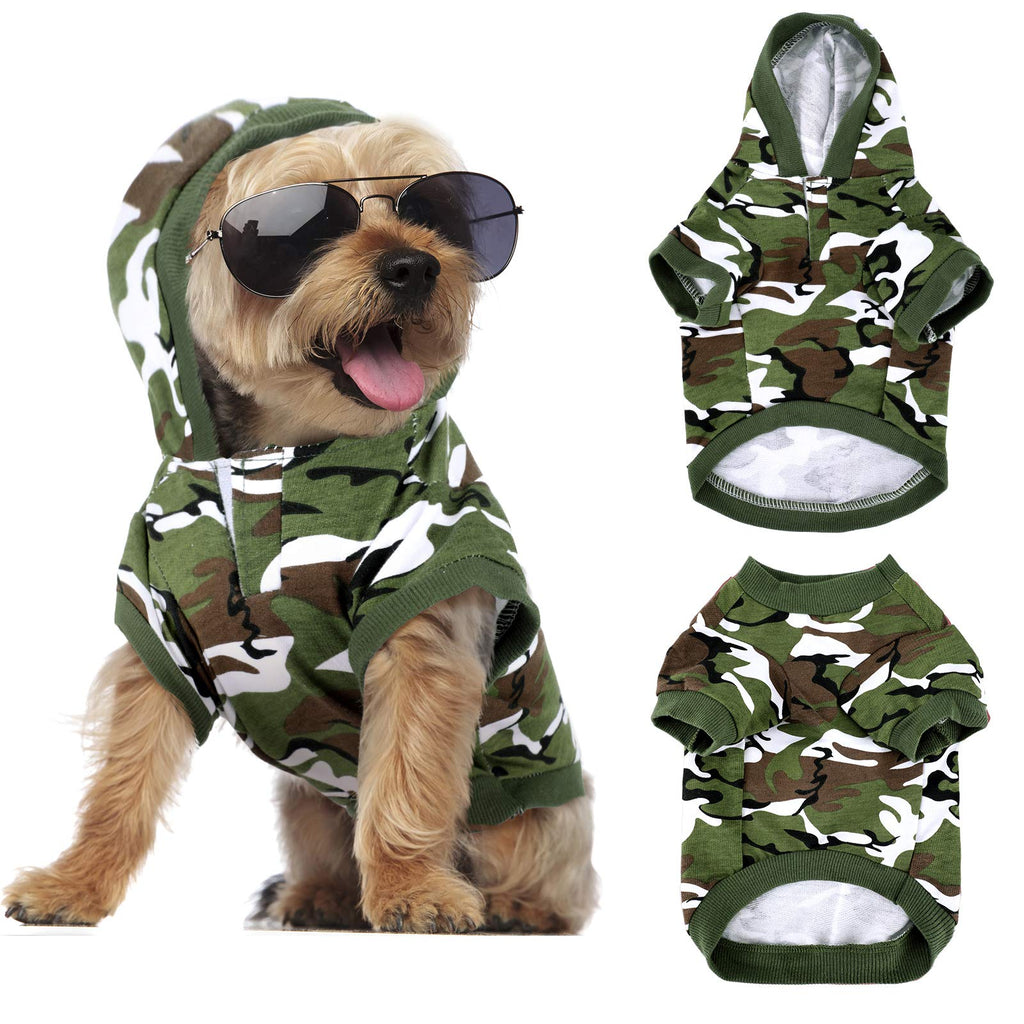 2 Pieces Camouflage Dog Basic Hoodies Cute Pet Shirts Spring and Autumn Pet Clothes, Soft and Comfortable Dog Clothes (S, Army Green) Small - PawsPlanet Australia