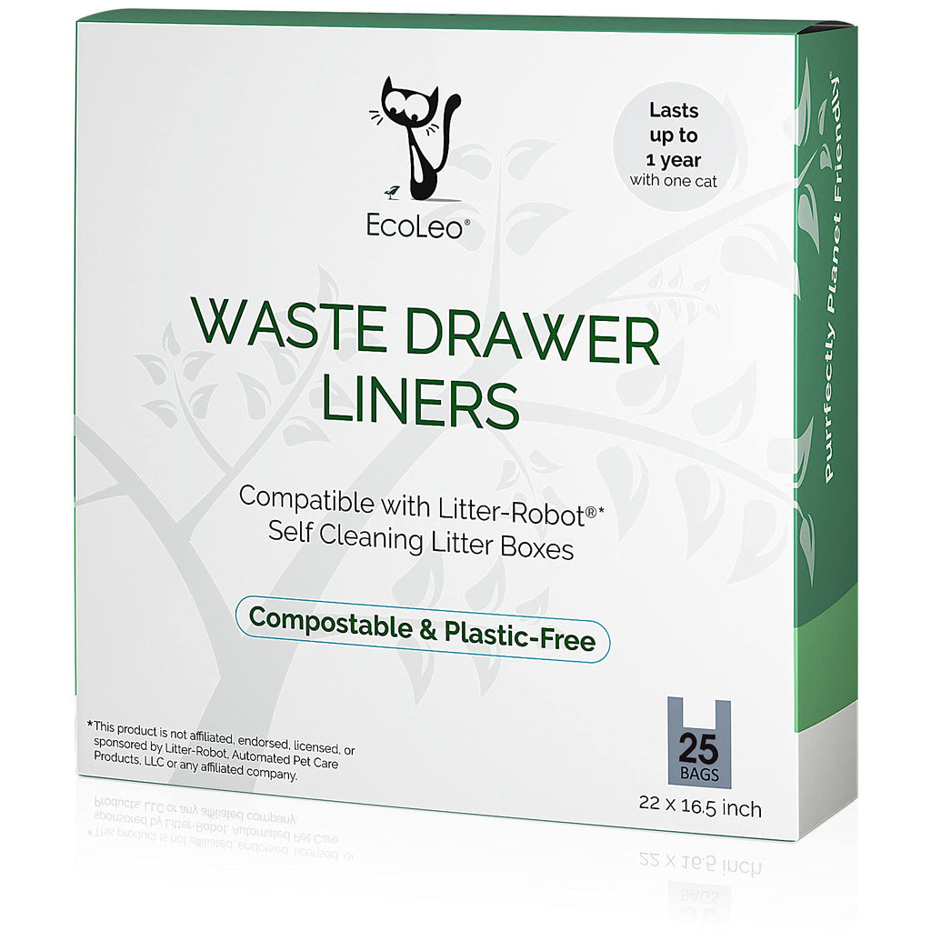 EcoLeo Liners, Compatible with Litter-Robot, Compostable, Plastic-Free bags with Handles, for Automatic Litter Box Waste Drawers Liners 25 Count (Pack of 1) - PawsPlanet Australia