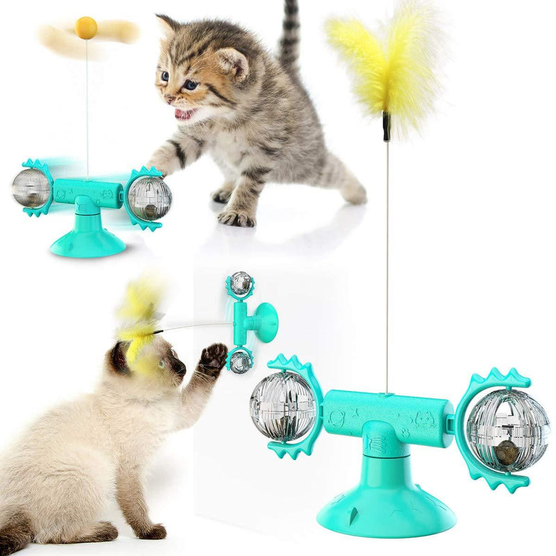 YINOR Rotating Windmill Cat Nip Toy,with Cat Toys Wand & Suction Cup,Interactive Feather Cat Toys for Kitten,Playing Indoor & Outdoor. Blue - PawsPlanet Australia