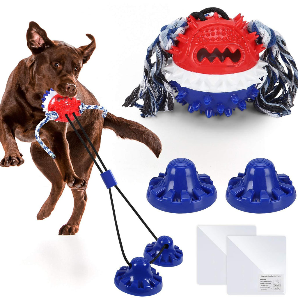 MKPOW Dog Chew Toys with Powerful Suction Cup,Interactive Dog Rope Toys for Aggressive Chewers,Tug of War Toy with Lengthened Rope,Dog Squeaky Toy Balls for Teeth Cleaning and Food Dispensing Double suction cup - PawsPlanet Australia