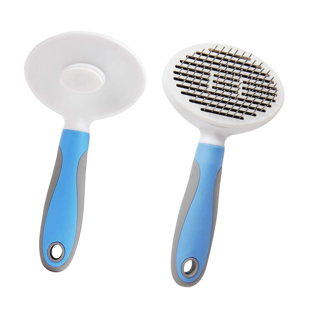 WLTHO Pet Grooming Brush for Cat and Dog, Self-cleaning Slicker Brush for Grooming and Shedding Gently & Effectively for Any Long or Short Haired Pets, Blue - PawsPlanet Australia