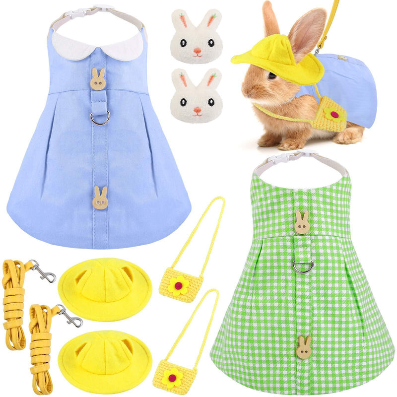 ADXCO 2 Sets Pet Rabbit Dress Small Animal Harness Vest and Leash with Mini Hat Bag and Rabbit Brooch Escape-Proof Pet Bunny Clothes Accessories for Rabbit Guinea Pig Ferret Piggy Kitten Medium Blue, Green - PawsPlanet Australia