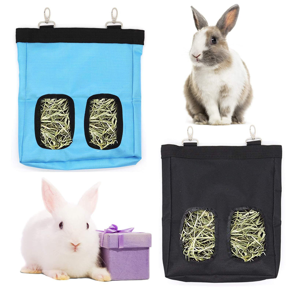 Rabbit Hay Feeder Bag, Guinea Pig Hay Feeder Storage, Chinchilla Hamsters Pet Hay Bag, Hanging Feeding Bag Hay Sack for Bunny Guinea Pig and Small Animals (Blue + Black) - PawsPlanet Australia