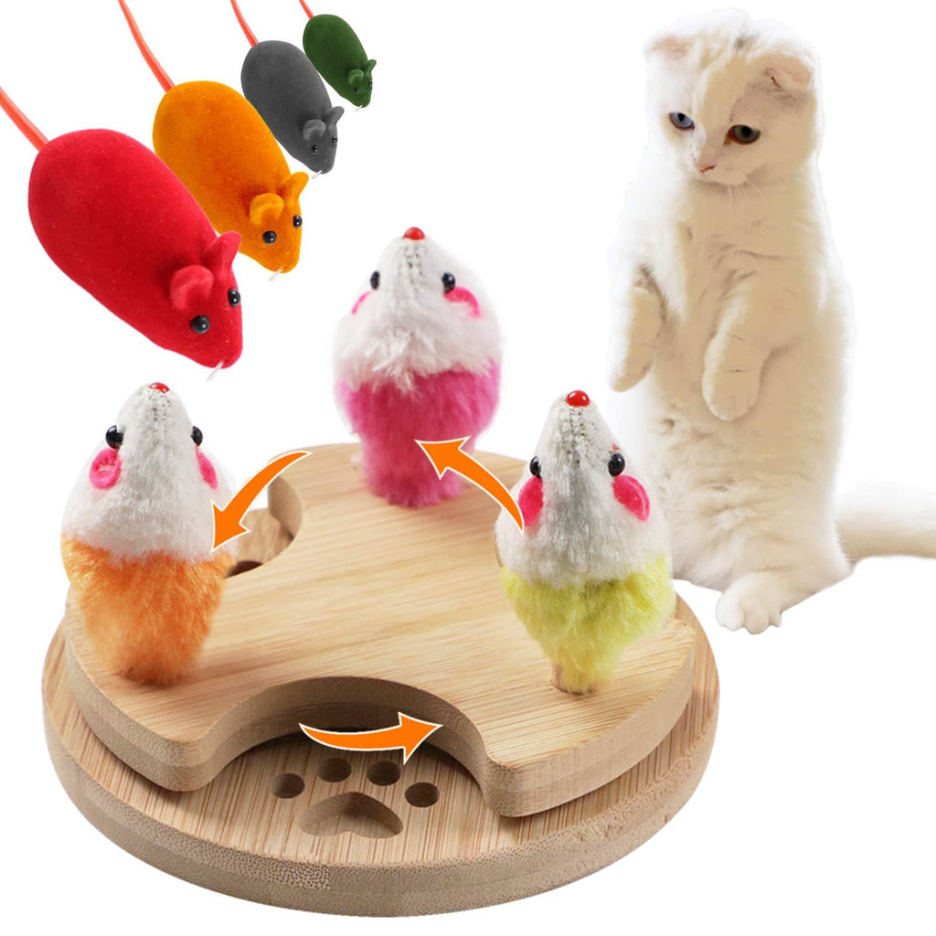 L SERVER Cat Toys,Wooden Spinning Top Cat Toys for Indoor Cats,Interactive Cat Toys with Catnip Groove & Spinning Top,Contained Kitten Toys Sounding Mouse - PawsPlanet Australia