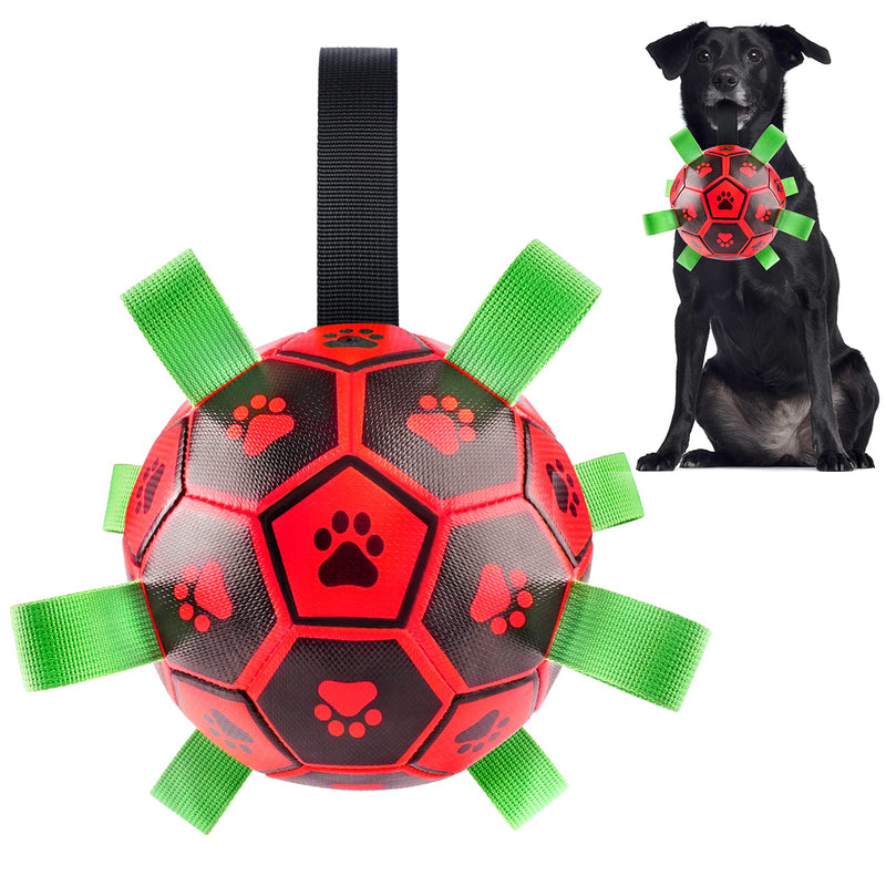 Dog Toys Soccer Ball, CHOOBY Interactive Dog Ball Toy, Dog Toy Tug ,Football Puppy Balls with Pump and Needle Durable for Small Medium Dogs(Red 5.8 inch) Medium-Red/1Pcs - PawsPlanet Australia