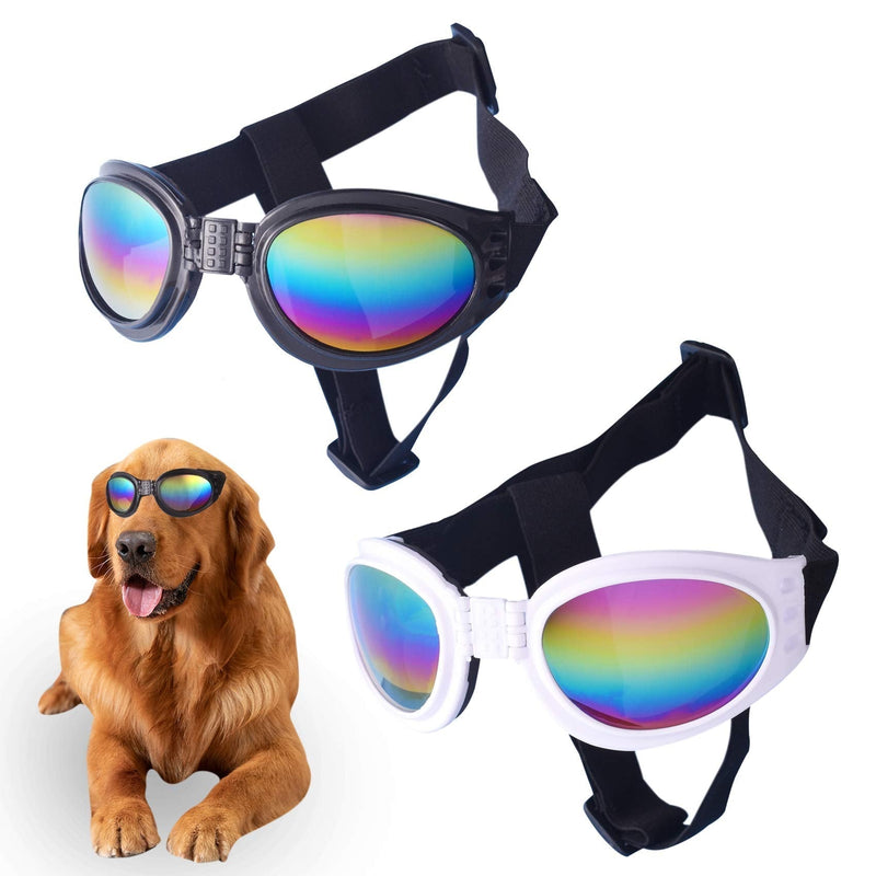 Dog Goggles Dog Sunglasses Adjustable Strap for Waterproof Windproof UV Protection Sunglasses for Dog, for Go Out Travel Skiing Swim, (Black and White) 2 PC - PawsPlanet Australia