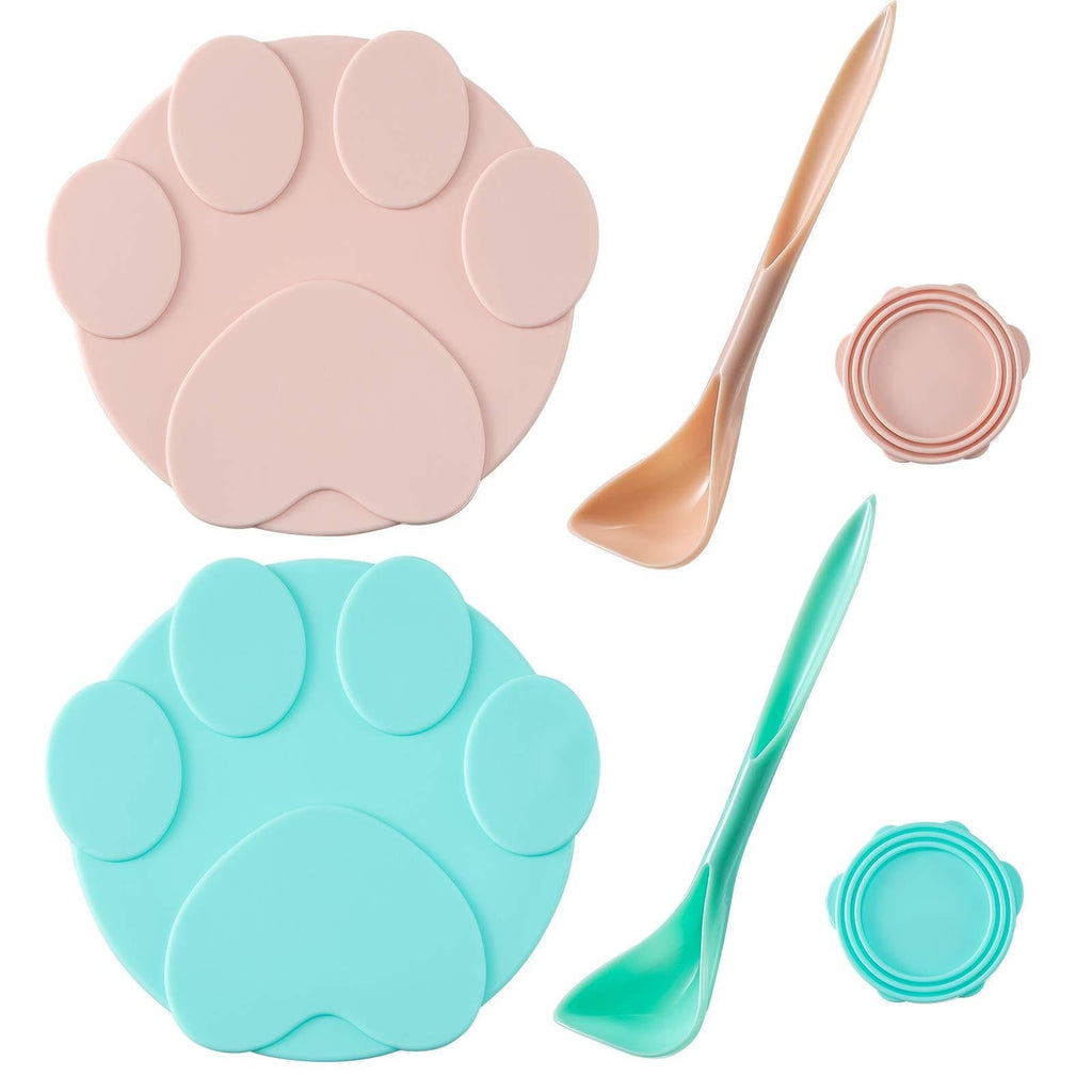 2 Pieces Cute Pet Food Can Lids with 2 Spoons, Silicone Can Lids Covers for Dog and Cat Food, Universal Silicone Cat Food Can Lids 1 Fit 3 Standard Size, Pink and Blue - PawsPlanet Australia