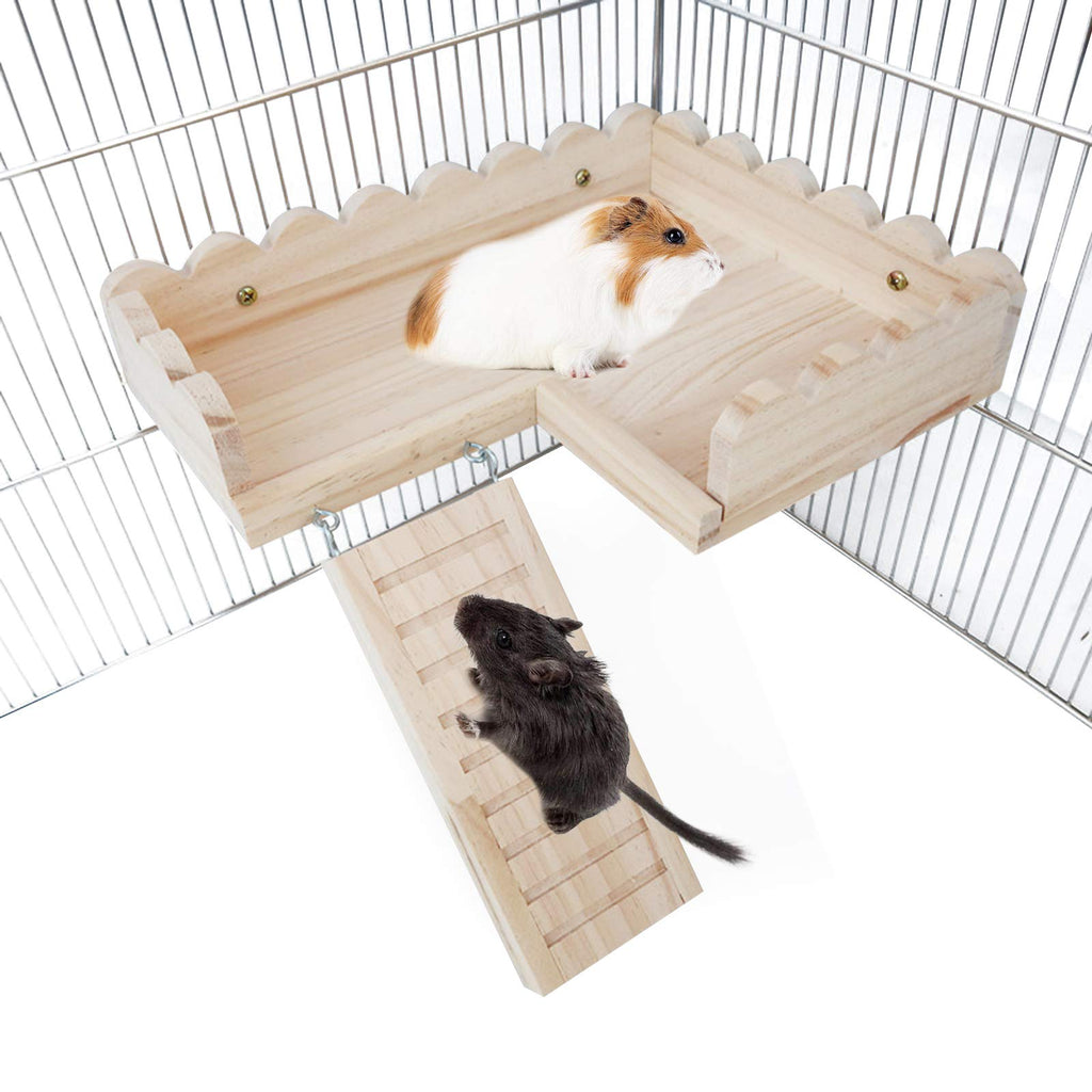 ROZKITCH Hamster Platform with Climbing Ladder, Bird Perch Cage Toy Wooden Play Gym Stand, Natural Pine Wood Tray for Chinchilla Squirrel Rabbit Guinea Pig, Birdcage Toy for Parrot Conure Parakeet L Perch Small - PawsPlanet Australia