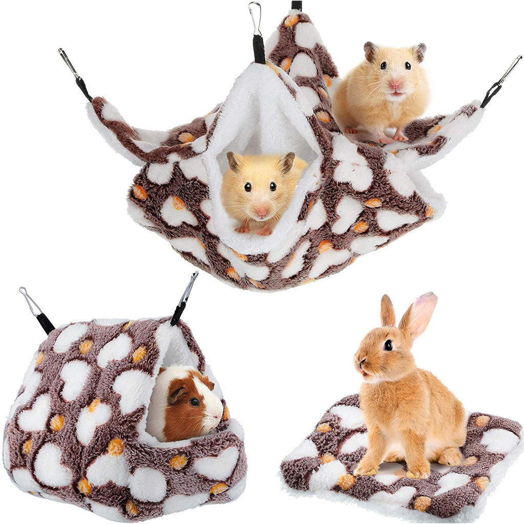 3 Pieces Small Pet Cage Hammock Set Include Double-Layer Sugar Glider Swinging Bed Hanging Rat House Cage and Hamster Warm Bed Mat for Rat Parrot Ferret Squirrel Hamster Rat Playing Sleeping (Brown) Brown - PawsPlanet Australia