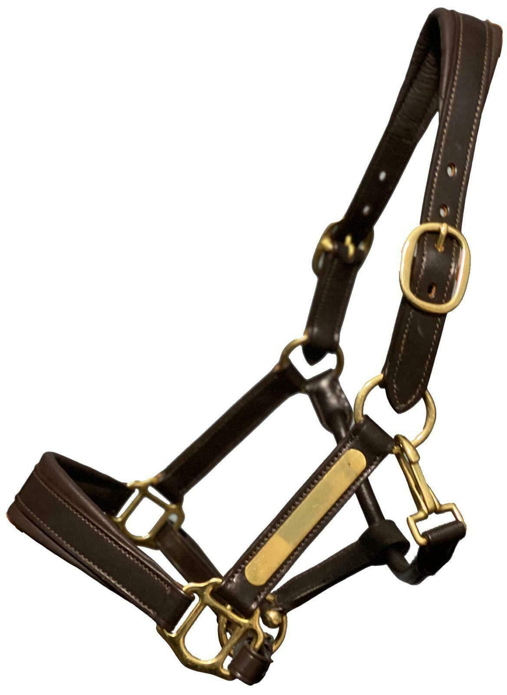 Equipride ARGENTINAN COW LEATHER HEADCOLLAR WITH NAME PLATE FULLY ADJUSTABLE BROWN (Full) Full - PawsPlanet Australia
