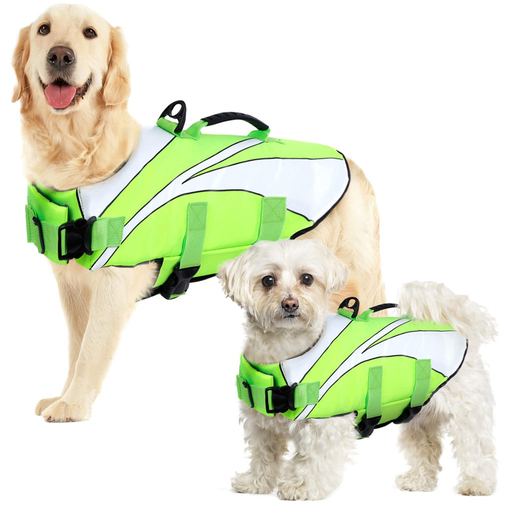 SUNFURA Flotation Dog Life Jacket with Buoyancy and Rescue Handle, Ripstop Puppy Lifesaver Preserver Pet Life Vest for Small Medium Large Dogs, Reflective Adjustable Pet Swimsuits Float Coat X-Small Green - PawsPlanet Australia