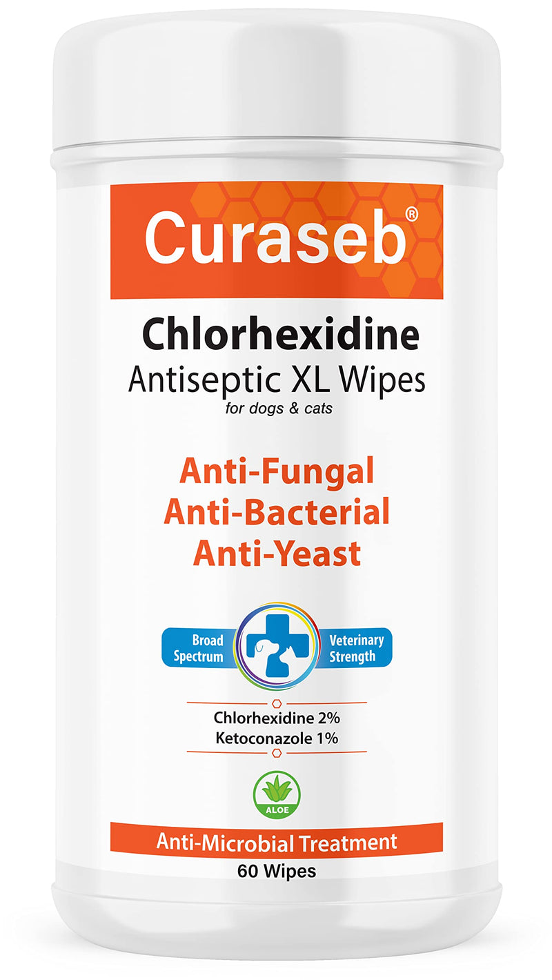 Curaseb Chlorhexidine XL Wipes for Dogs & Cats, Relieves Skin Infections, Hot Spots & Allergies, Veterinary Strength, 60 XL Wipes - PawsPlanet Australia