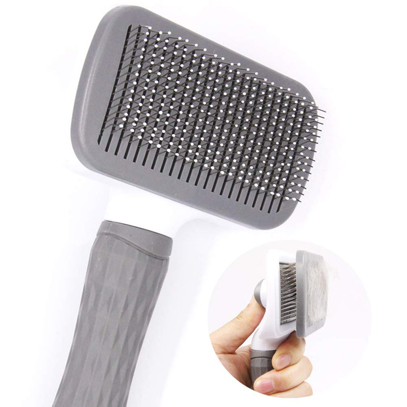 FymuSing Self Cleaning Pet Brush for Dog and Cat, Grooming Brush with Long and Soft Hair Grey - PawsPlanet Australia