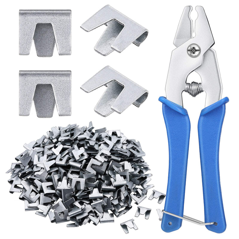 300 Pieces Wire Cage Clips with 1 Piece Wire Cage Buckle Snap Plier for Rabbit Chicken Pet Dog Cat Cage (Silver, Blue) DSilver, Blue - PawsPlanet Australia