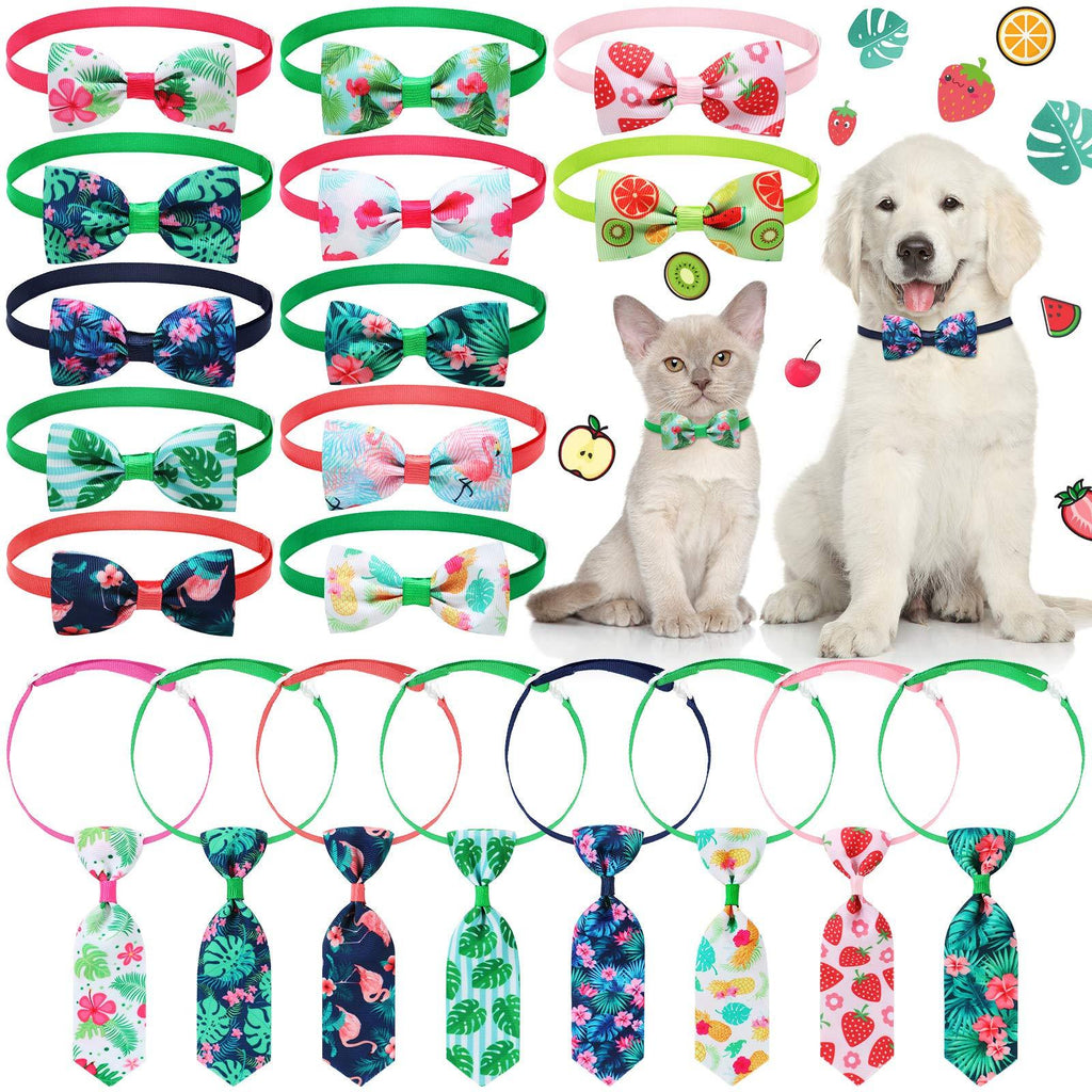 20 Pieces Summer Pet Tie Set Includes 8 Pieces Pet Neckties and 12 Pieces Pet Bow Ties with Adjustable Collar for Dogs Cats Summer Party Decoration (Summer Patterns) Summer Patterns - PawsPlanet Australia