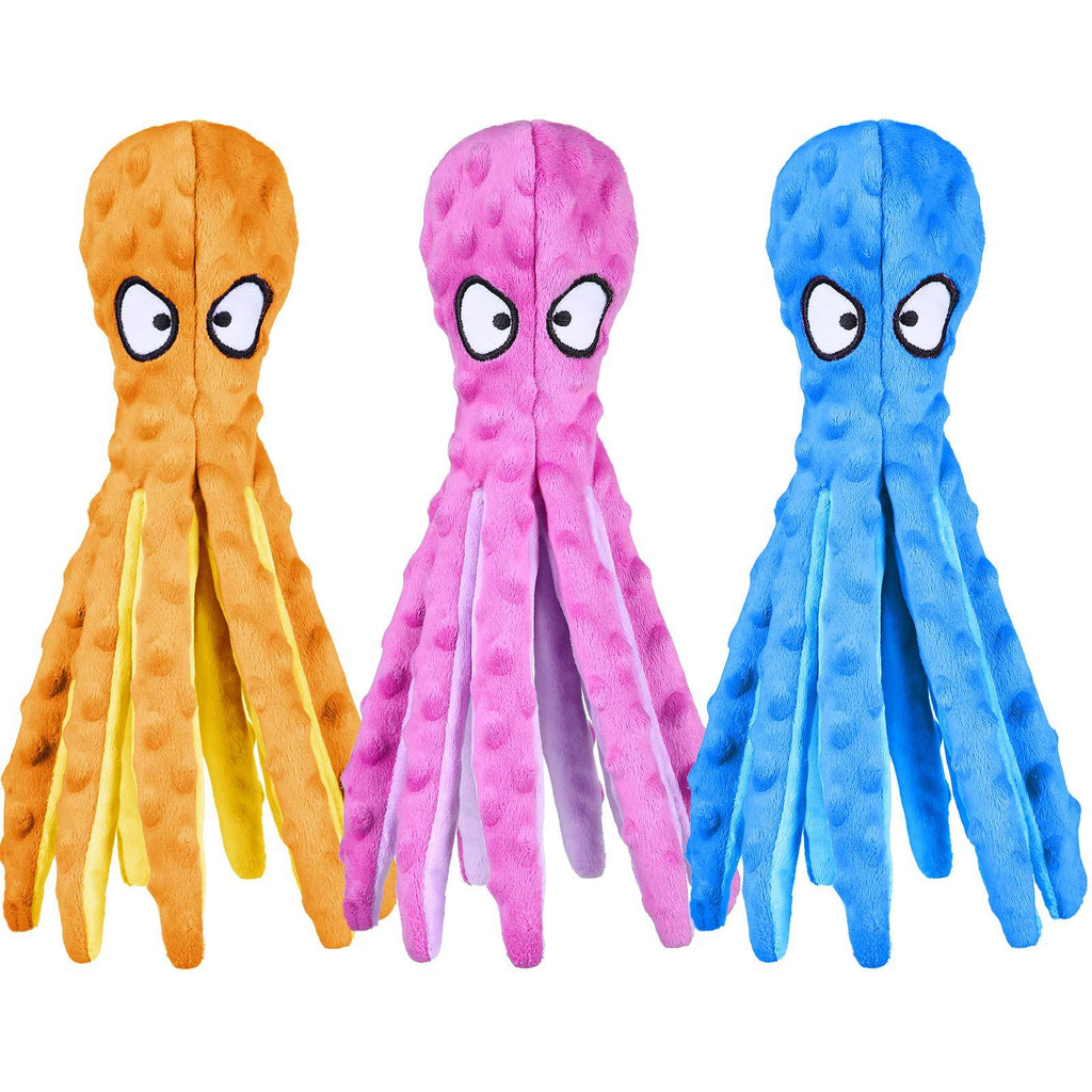 3 Pieces Dog Squeaky Octopus Toys No Stuffing Plush Toy with Sounding Crinkle Paper and Squeaker Inside Pet Puppy Dog Chew Toys for Interactive Training Games Playing (Blue, Orange, Purple, 12.6 Inch) - PawsPlanet Australia