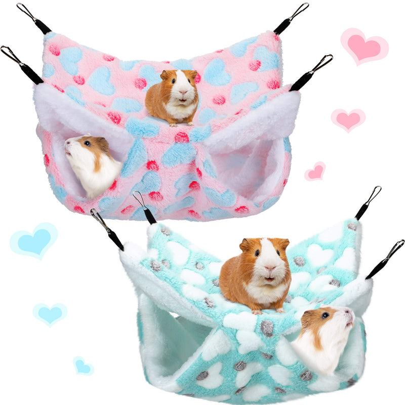 2 Pieces Guinea Pig Rat Hammock Guinea Pig Hamster Ferret Hanging Hammock Toys Bed for Small Animals Chinchilla Parrot Sugar Glider Ferret Squirrel Playing Blue, Pink Heart Pattern - PawsPlanet Australia