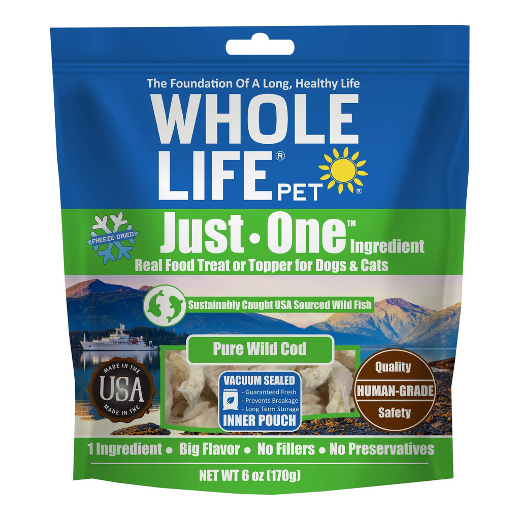 Whole Life Pet Products Healthy Dog and Cat Treats Value Pack, Human-Grade Wild Caught Cod, Protein Rich for Training, Picky Eaters, Digestion, Weight Control, Made in The USA, 6 Ounce (CD199) - PawsPlanet Australia