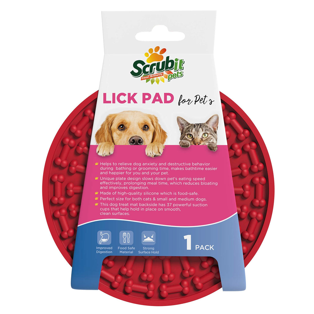 SCRUBIT Dog Lick Mat - Pet Fun & Anxiety Distraction Device - Peanut Butter Licking Pad Works as Slow Feeder Treat Bowl - Suction Cups Attach to Wall for Bathing & Grooming Pets - Puzzle Training Toy 1 Pack - PawsPlanet Australia