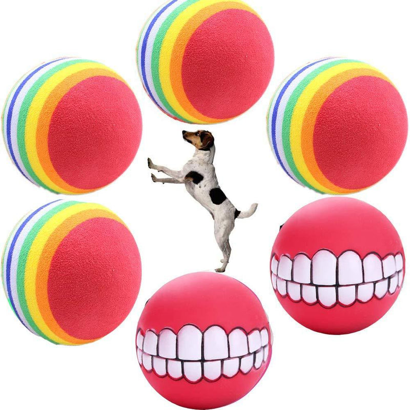 Pet Dog Toy Squeaky Balls,Chewing Durable Teething Latex Rubber Soft Fetch Play Toys with Rainbow Ball and Cute Funny Balls - PawsPlanet Australia