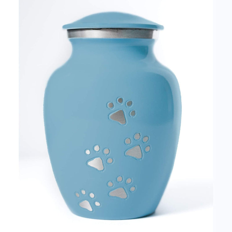 Best Friend Services Pet Urn - Ottillie Paws Memorial Pet Cremation Urns for Dogs and Cats Ashes Hand Carved Brass Memory Keepsake Urn Small Baby Blue, Pewter, Vertical Paws - PawsPlanet Australia