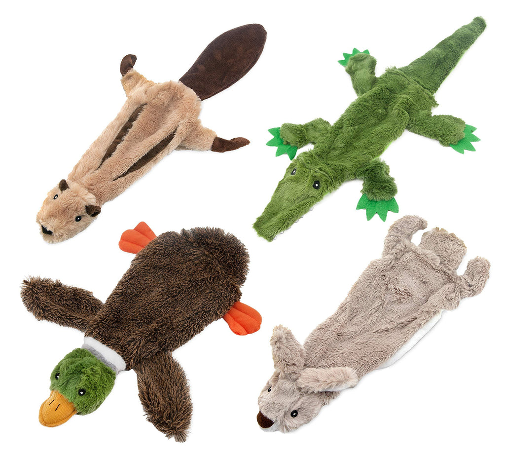 Best Pet Supplies Dog Squeaky Chew Toys Fun Skin,Plush,Log Small 4 Bundle (Wild Duck, Hare, Squirrel & Alligator) - PawsPlanet Australia