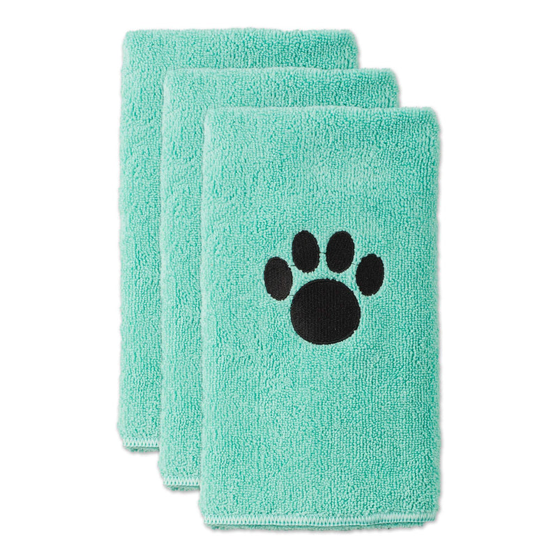 Bone Dry Pet Drying Collection Embroidered Terry Microfiber Towel Aqua Pet Towel Small Set, 15x30" - PawsPlanet Australia