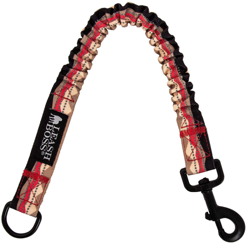 Leashboss Pattern Bungee Leash Extension, 18" Shock Absorbing Lead Extender, Pattern Collection 18 Inch Beige/Red - Mountain - PawsPlanet Australia