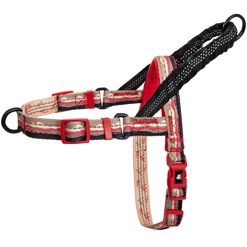 Leashboss Pattern Reflective No Pull Dog Harness with Bungee Handle, Rear and Front Clip Attachment, Pattern Collection Small Beige/Red - Mountain - PawsPlanet Australia