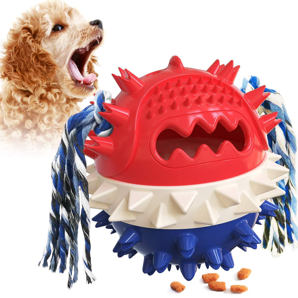 HANAMYA Dog Chew Ball Toy with Rope, Pet Food Dispensing Toy, Fetching Toy, Squeaky | Water Floating | Bouncing, Red+Blue - PawsPlanet Australia