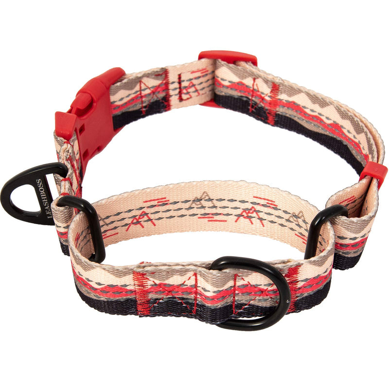 Leashboss Pattern Martingale Dog Collar, Reflective No-Pull Training Collar, Pattern Collection Small (12-15" Neck x 3/4" Wide) Beige/Red - Mountain - PawsPlanet Australia