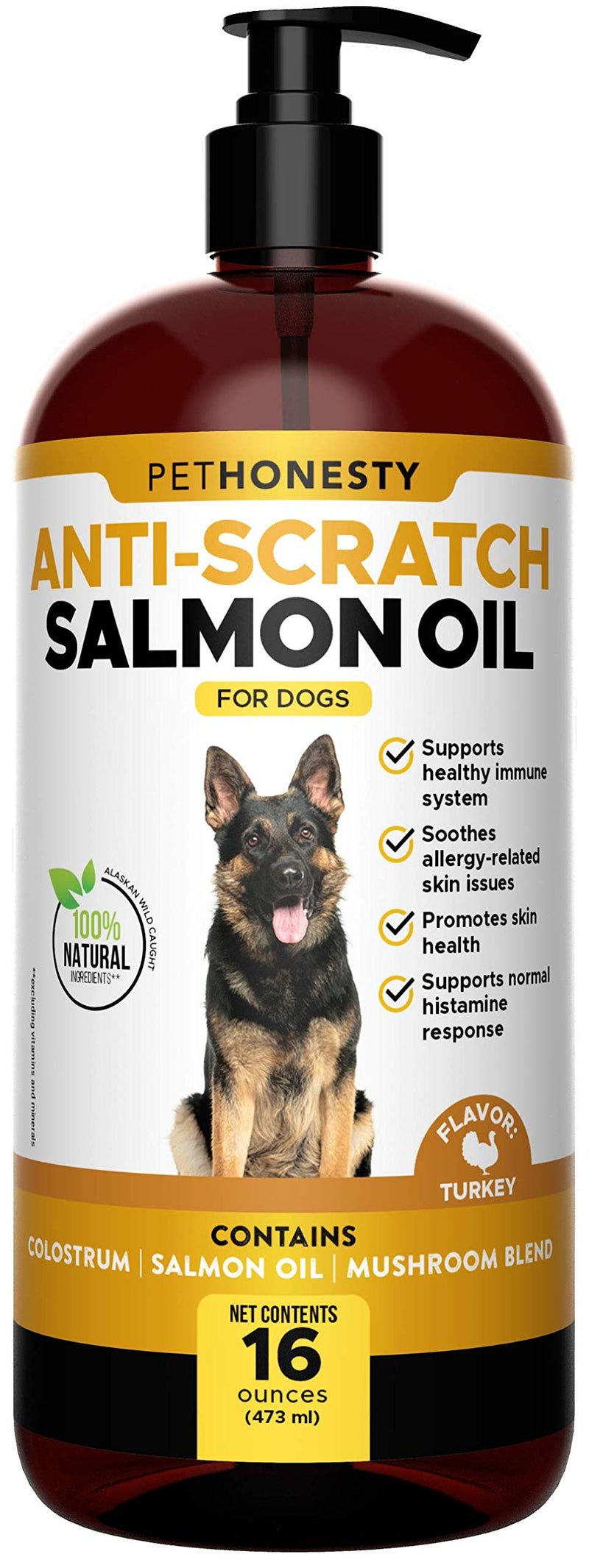 PetHonesty Anti-Scratch Salmon Oil - Omega-3 for Dogs - Pet Liquid Food Supplement - EPA + DHA Fatty Acids, May Reduce Shedding & Itching - Supports Joints, Brain & Heart Health (16 oz) - PawsPlanet Australia