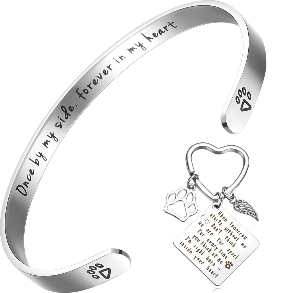 Sureio Pet Memorial Set Includes Pet Memorial Cuff Bracelet Pet Memorial Keychain and Elegant Box Dog Cat Remembrance Loss of Pet Jewelry Sympathy for Pet Lover - PawsPlanet Australia