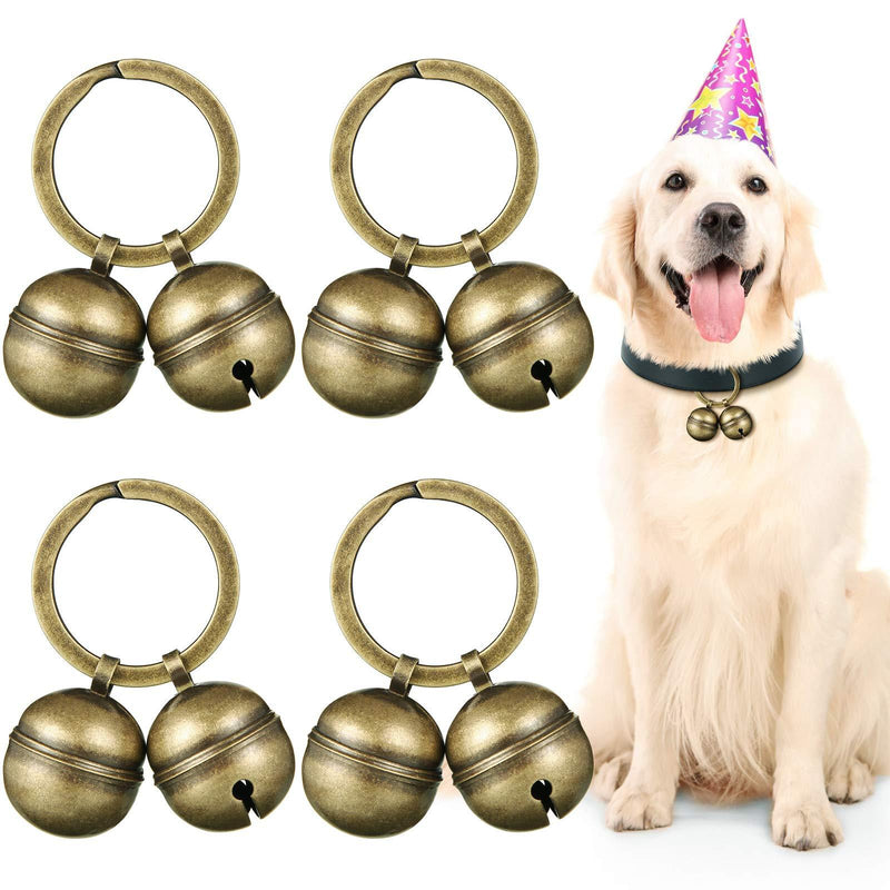 Batiyeer 4 Strings in 8 Pieces Cat Dog Collar Bells Brass Bells for Collar Dog Charm Bells Pet Pendant with Key Rings for Collars Necklace (Bronze) - PawsPlanet Australia