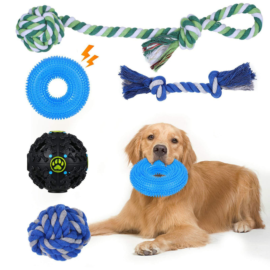 HngyiaDlai Dog Toy Balls, Interactive Puppy Rope Toys 5 Pack for Chew Teething, Rubber Squeaky Ball Toy Kit, Tug of War Rope, Water Toys, Durable Pet IQ Training Ball for Small Medium Dogs - PawsPlanet Australia