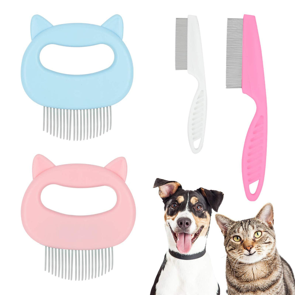 Cat Grooming Comb, KissDate 4Pack Pet Hair Comb Includes 2Pcs Gentle Painless Deshedding Matted Tangled Cat Massage Combs and 2Pcs Fine Tooth Lice Tear Stain Remover Comb for Dog, Cat, Small Pets - PawsPlanet Australia