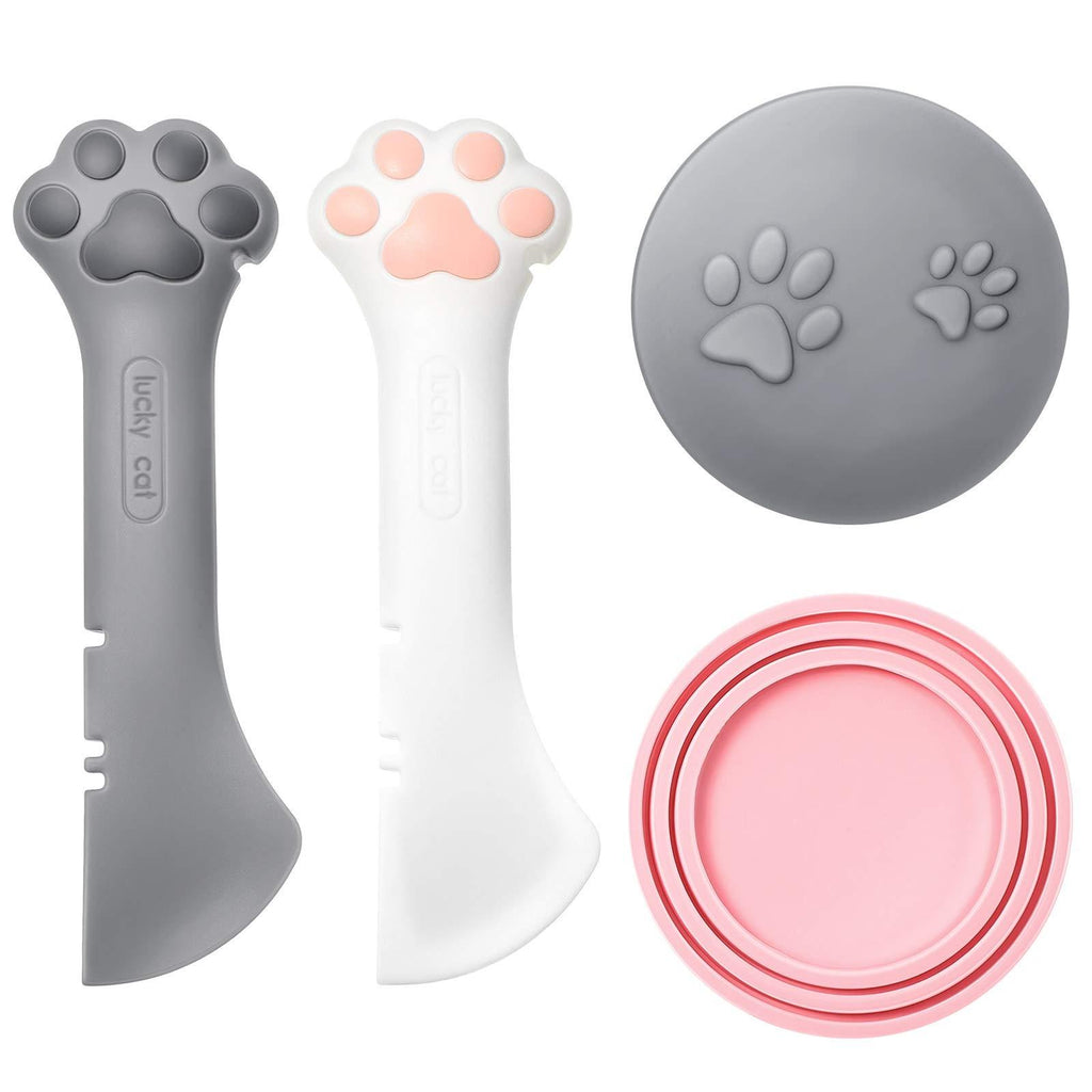 2 Pieces Multi-Functional Pet Food Can Spoon with 2 Pieces Universal Silicone Can Covers Mini Spatula Can Opener for Pet Cat Dog Feeding Can and Wet Food Storage - PawsPlanet Australia