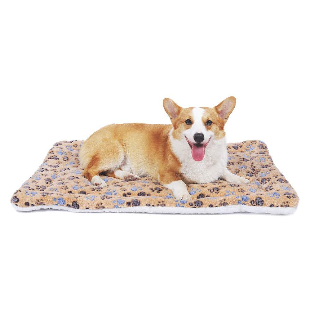 UMAPet Machine Washable Pet Bed Mat | Reversible Fleece Dog Crate Kennel Pad with Cute Prints ((18"X13"), Brown) 18-Inch Brown Paw - PawsPlanet Australia