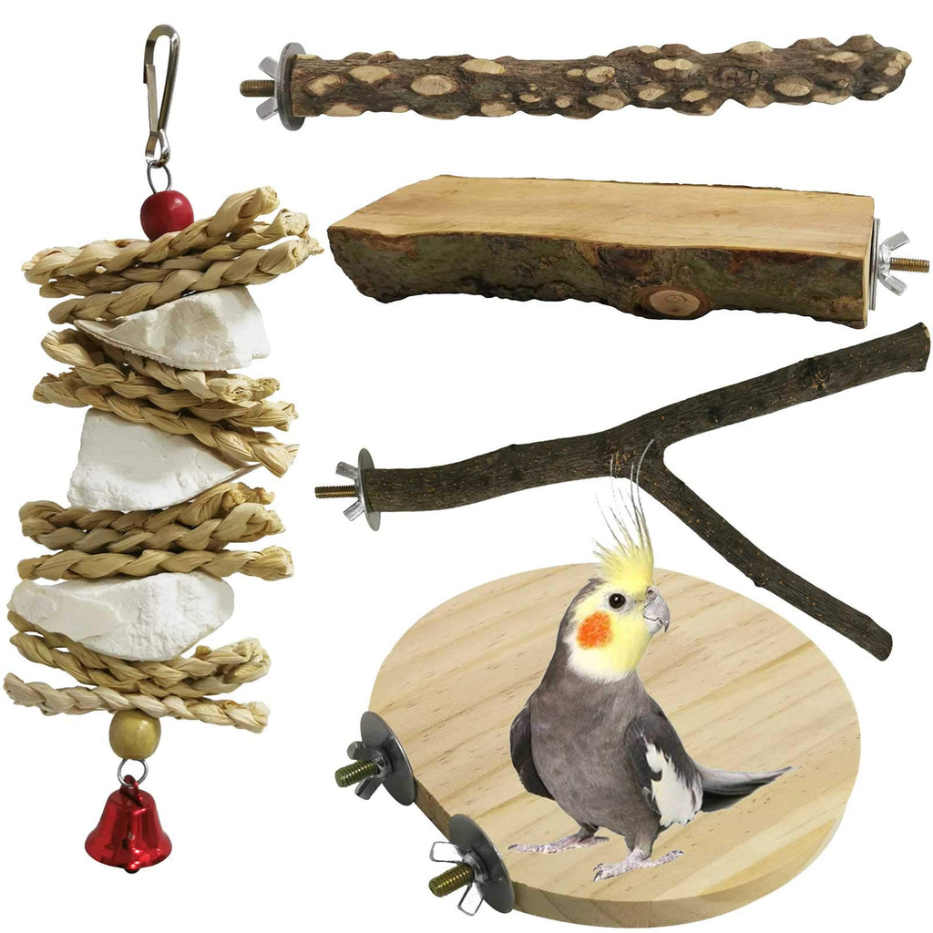 kathson Wood Bird Perch Wooden Parrot Stand Toy Parakeet Standing Platform Chew Toys Natural Cuttlebone Paw Grinding Stick Cockatiels Cage Accessories Exercise Toy for Conures Budgies Lovebirds 5PCS - PawsPlanet Australia