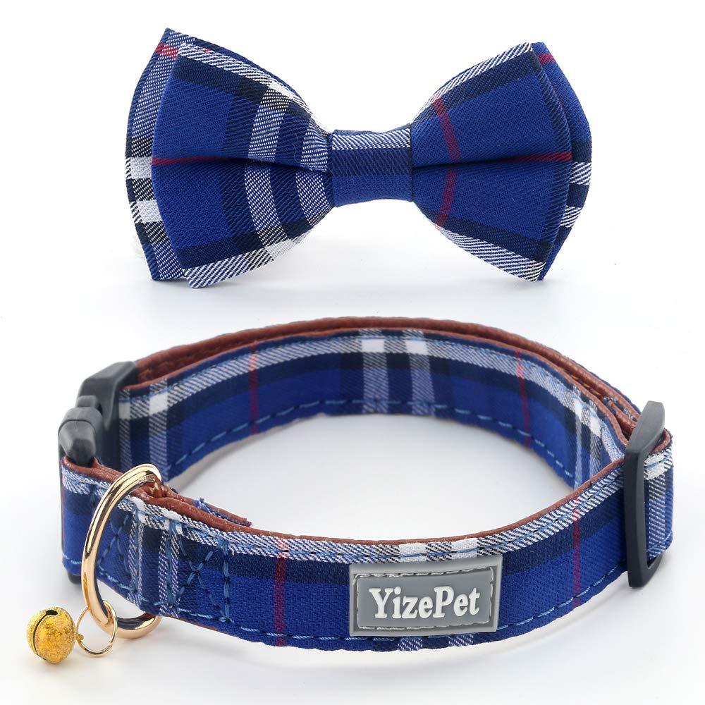 Yizepet Pet Dog Cat Collar with Bow tie, Adjustable Plaid Pet Dogs Cats Comfortable Durable Bowtie Collars for Small Medium Large Dogs Cats S blue - PawsPlanet Australia